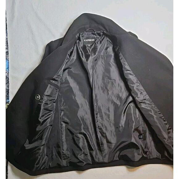 Express Coat Womens Small Pea Coat Wool Blend Double Breasted Black Outerwear - Picture 4 of 10